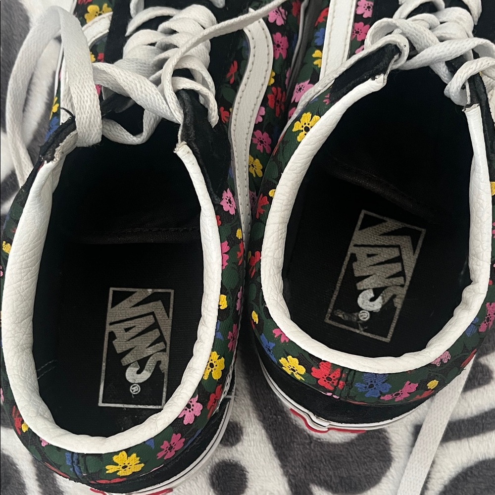 Vans Black Floral Old Skool Sneakers with White Stripe - Picture 9 of 9